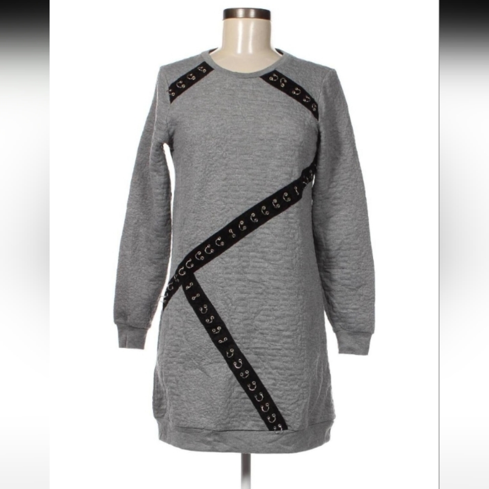 mark Grey Sweatshirt Dress with Metal Ring Detail, Size Large/XL